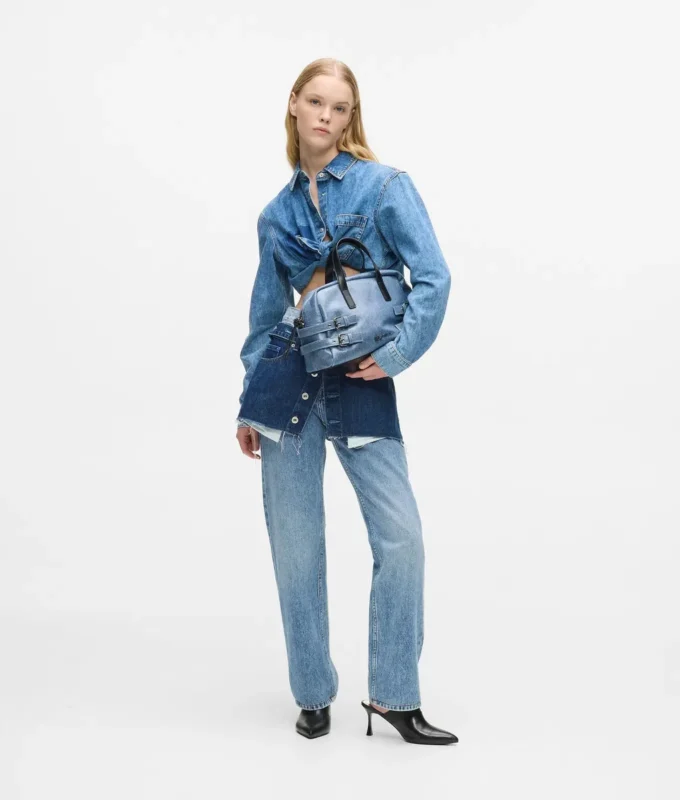 Bowlingtasche aus Denim mit Schnallen Bowlingtasche aus Denim mit Schnallen