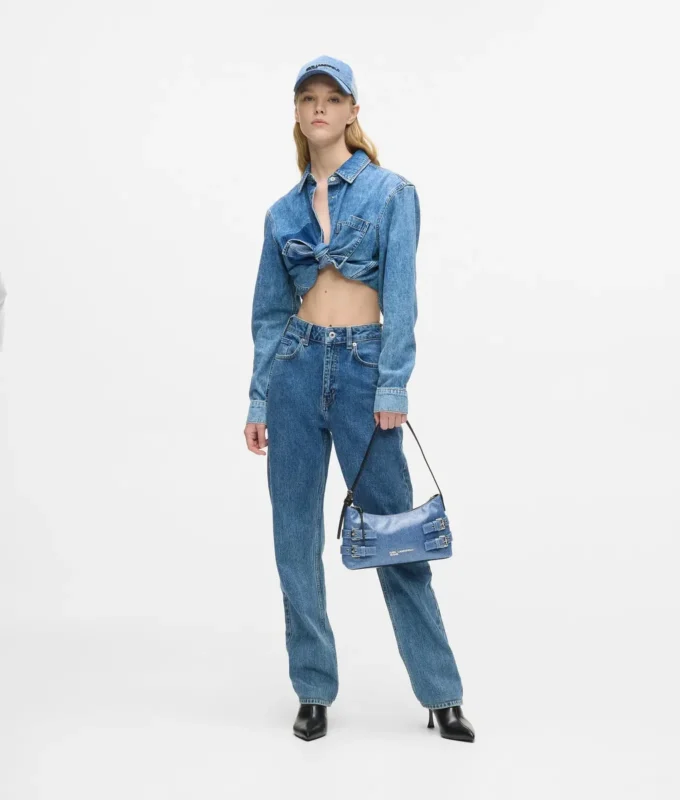 Denim-Schultertasche mit Schnalle Denim-Schultertasche mit Schnalle