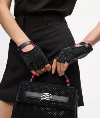 Exklusive fingerlose Handschuhe mit Strasssteinen von K/Autograph