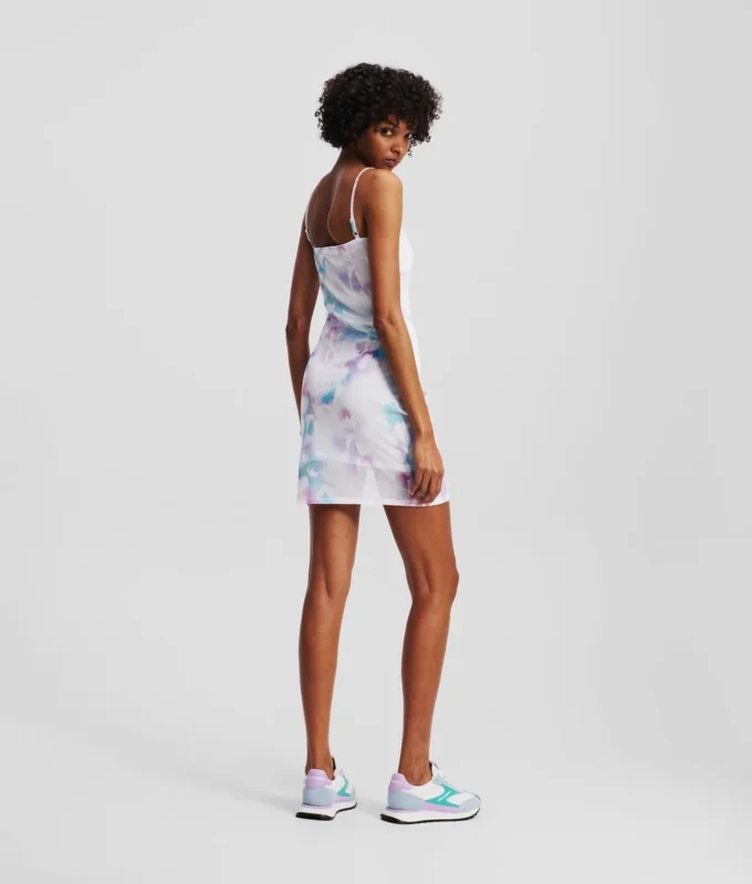 FLORAL-PRINT MESH DRESS