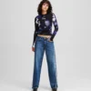 FRANSENVERZIERTE RELAXED-JEANS MIT MITTLERER TAILLE