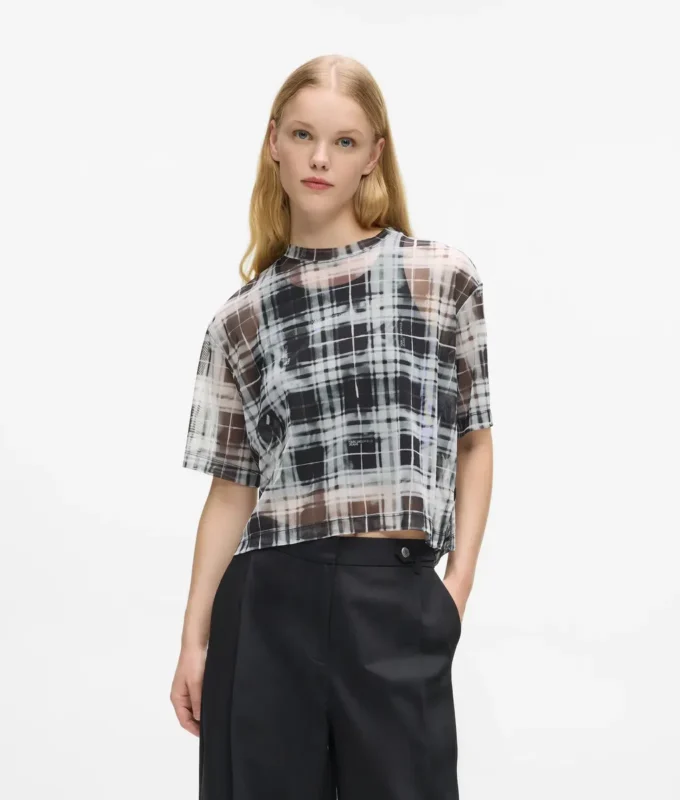 Gekreuztes Mesh-T-Shirt