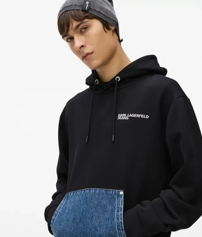 Hoodie mit Denim-Tasche