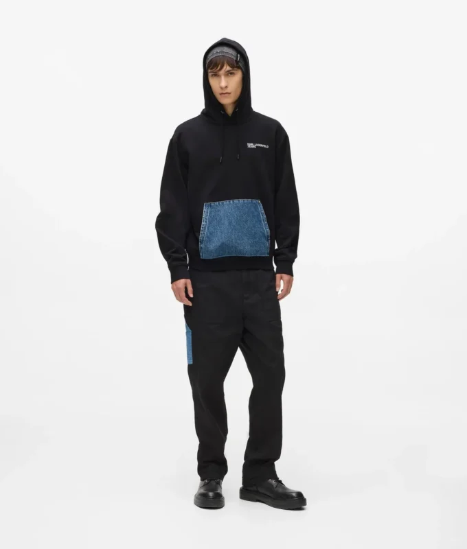 Hoodie mit Denim-Tasche