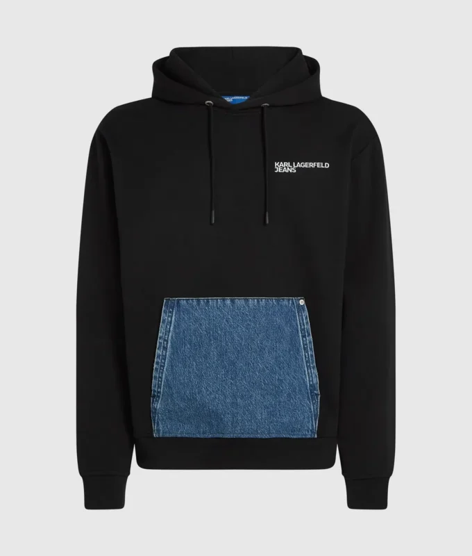Hoodie mit Denim-Tasche
