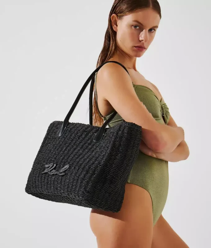 K/Signature kleine gewebte Strandtasche K/Signature kleine gewebte Strandtasche