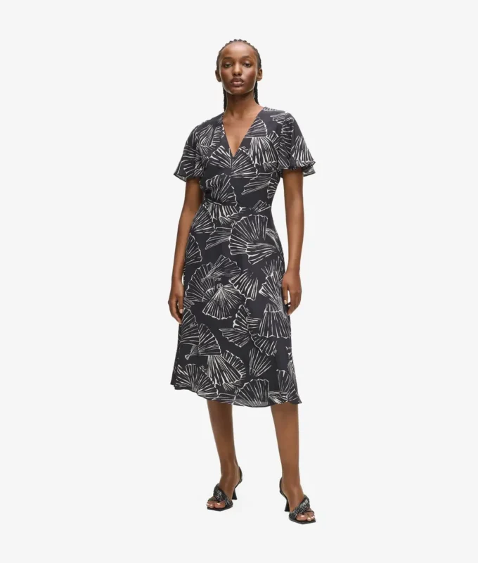 Kleid mit V-Ausschnitt und Fächerprint Kleid mit V-Ausschnitt und Fächerprint