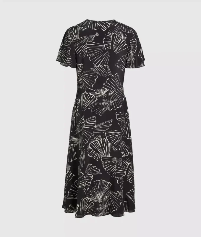 Kleid mit V-Ausschnitt und Fächerprint Kleid mit V-Ausschnitt und Fächerprint