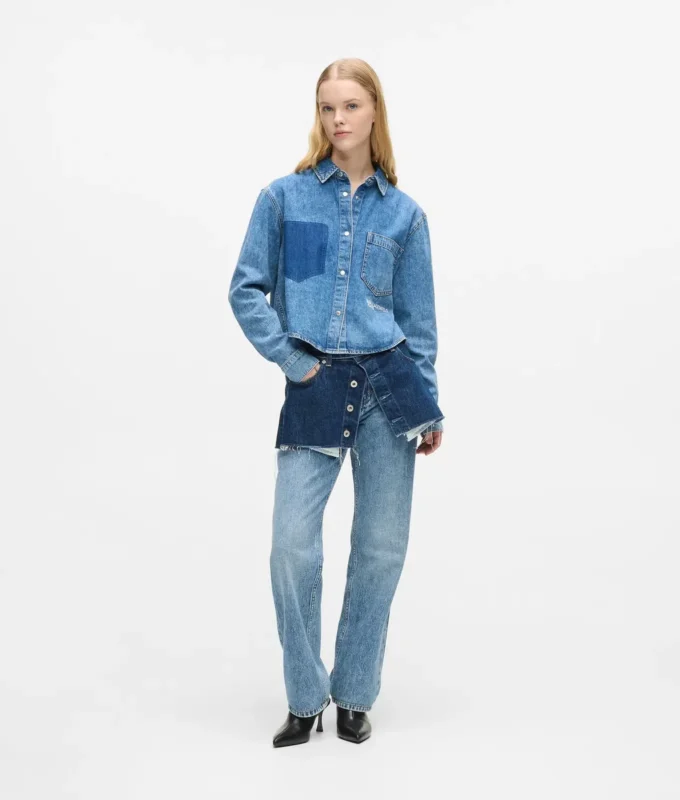 Lagenlook-Jeans mit hoher Taille und geradem Schnitt Lagenlook-Jeans mit hoher Taille und geradem Schnitt