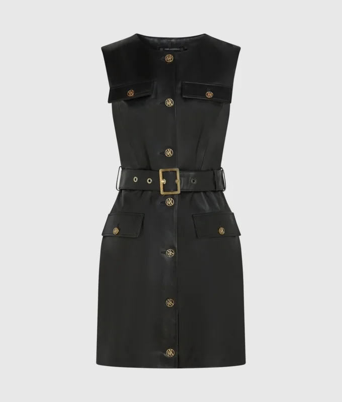 Lederkleid mit Knopfdetails Lederkleid mit Knopfdetails