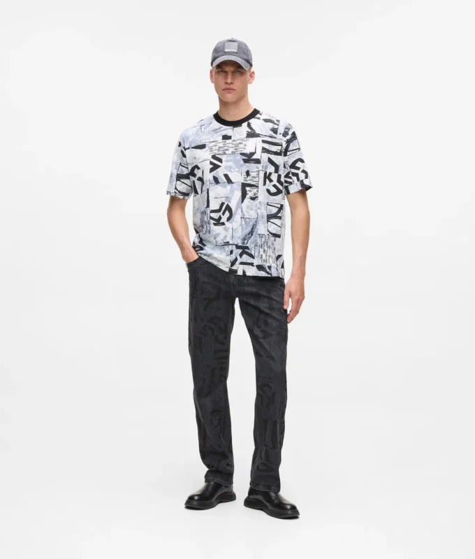 Lässiges T-Shirt mit durchgehendem Monogramm-Print Lässiges T-Shirt mit durchgehendem Monogramm-Print