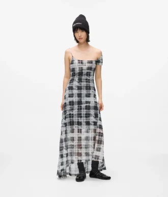 Maxikleid aus kariertem Mesh