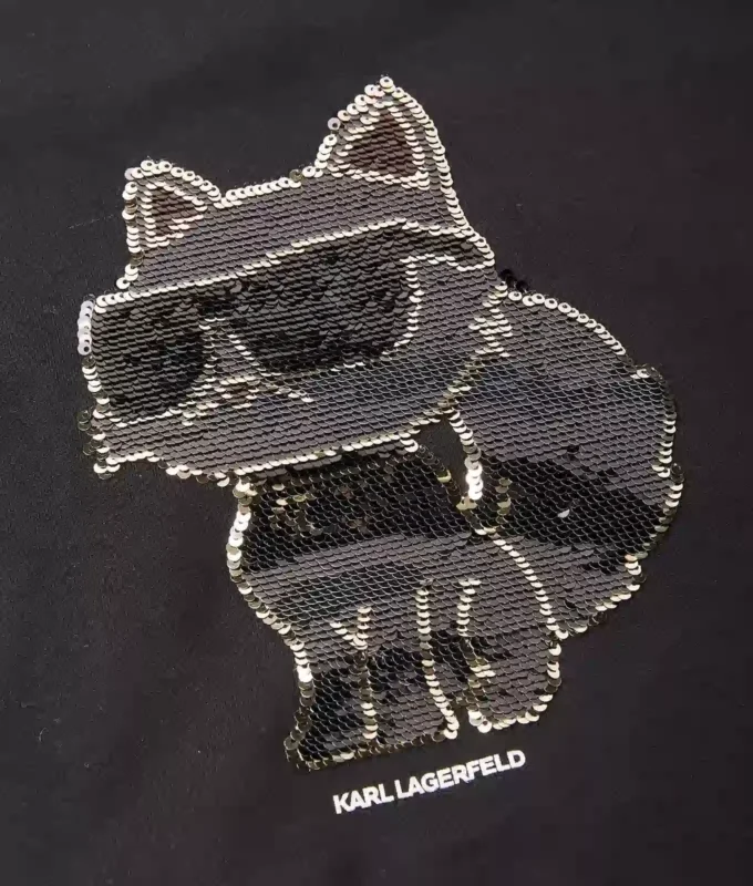 Mädchen-T-Shirt mit Pailletten und Ikon Choupette-Motiv Mädchen-T-Shirt mit Pailletten und Ikon Choupette-Motiv