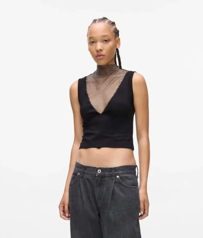 Oberteil mit V-Ausschnitt und Strass-Mesh Oberteil mit V-Ausschnitt und Strass-Mesh