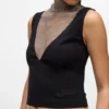 Oberteil mit V-Ausschnitt und Strass-Mesh Oberteil mit V-Ausschnitt und Strass-Mesh