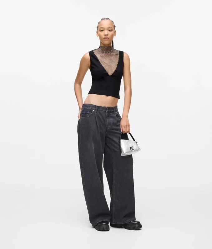 Oberteil mit V-Ausschnitt und Strass-Mesh Oberteil mit V-Ausschnitt und Strass-Mesh