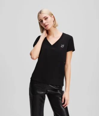 RHINESTONE IKON CHOUPETTE T-SHIRT MIT V-AUSSCHNITT RHINESTONE IKON CHOUPETTE T-SHIRT MIT V-AUSSCHNITT