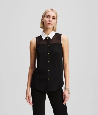ÄRMELLOSE BLUSE MIT POPLIN-KRAGEN