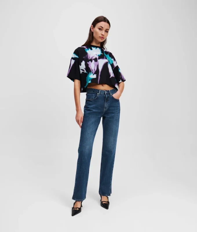 STRAIGHT-JEANS MIT SPLIT-SAUM UND HOHER TAILLE