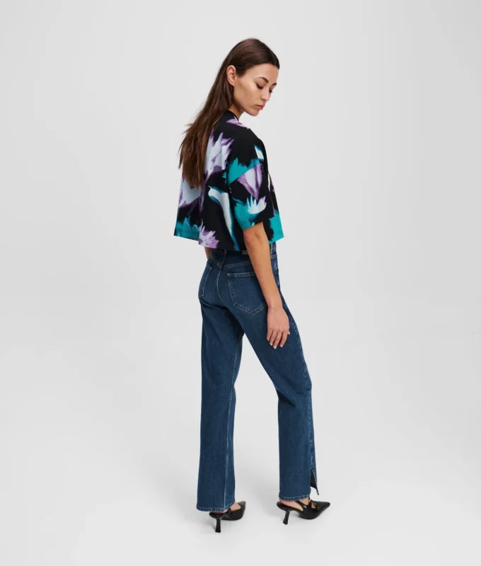STRAIGHT-JEANS MIT SPLIT-SAUM UND HOHER TAILLE