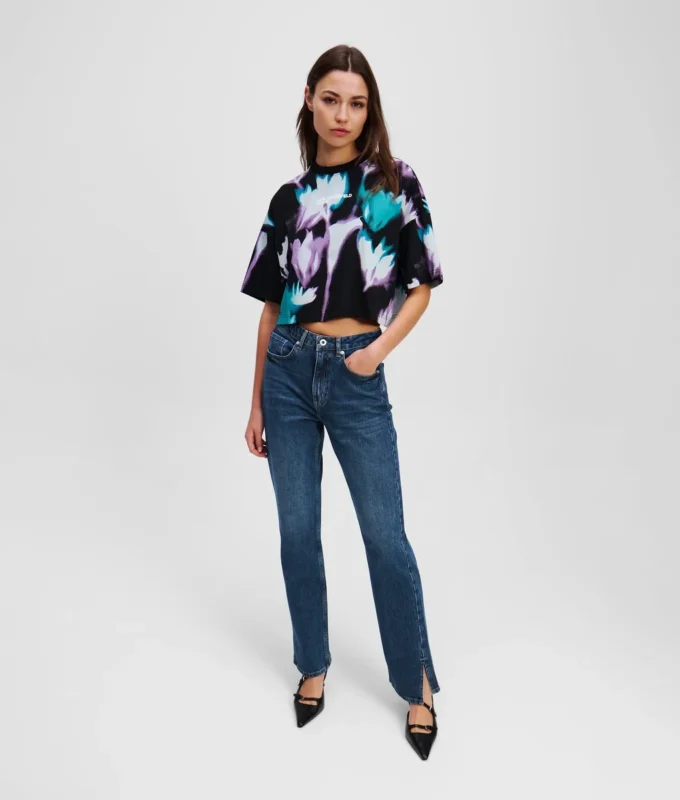 STRAIGHT-JEANS MIT SPLIT-SAUM UND HOHER TAILLE
