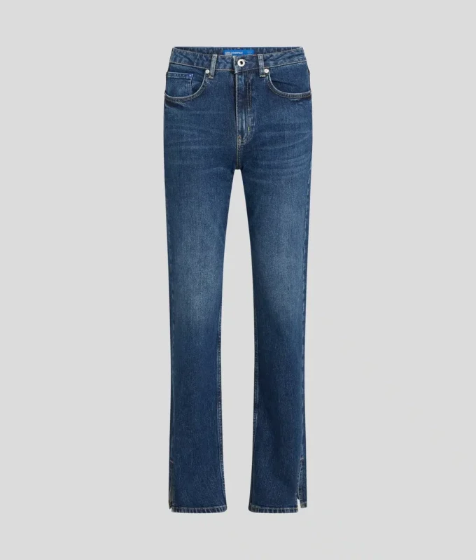 STRAIGHT-JEANS MIT SPLIT-SAUM UND HOHER TAILLE