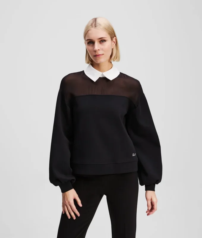 SWEATSHIRT MIT POPLIN-KRAGEN SWEATSHIRT MIT POPLIN-KRAGEN