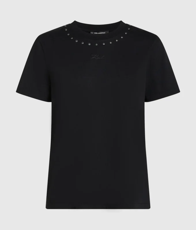 T-Shirt mit Nieten und Signatur T-Shirt mit Nieten und Signatur