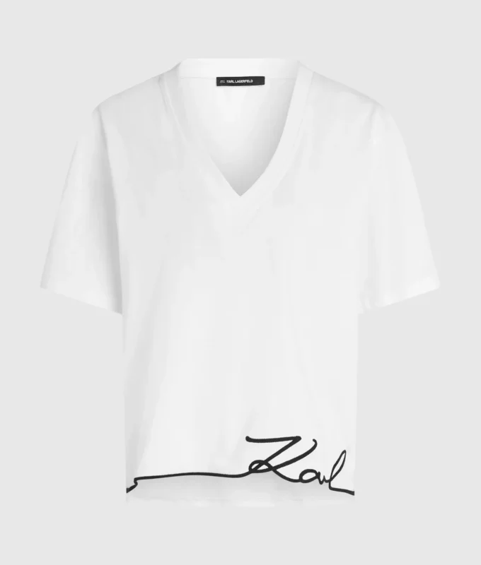 T-Shirt mit V-Ausschnitt und charakteristischem Saum T-Shirt mit V-Ausschnitt und charakteristischem Saum