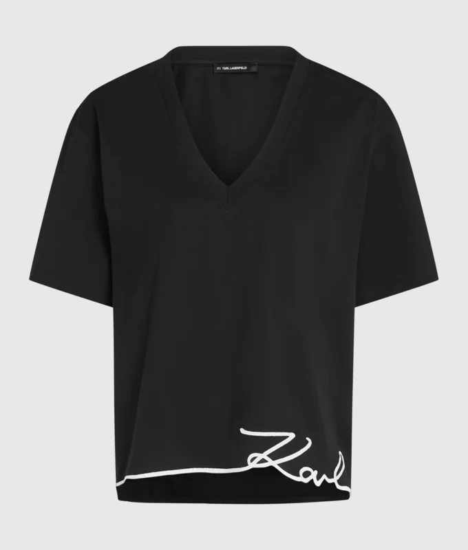 T-Shirt mit V-Ausschnitt und charakteristischem Saum T-Shirt mit V-Ausschnitt und charakteristischem Saum