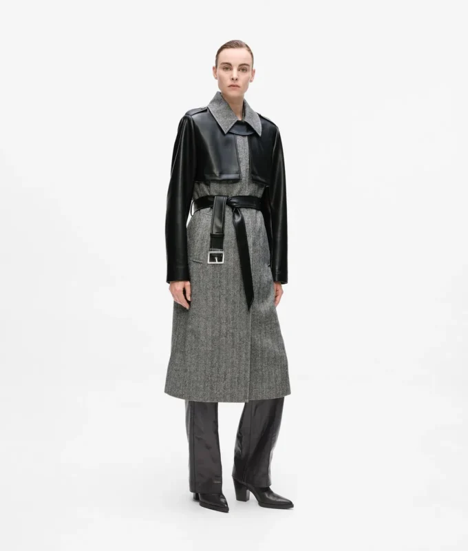 Tweed- und Kunstledermantel Tweed- und Kunstledermantel