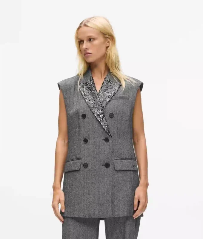 Tweedweste mit Paillettenrevers Tweedweste mit Paillettenrevers