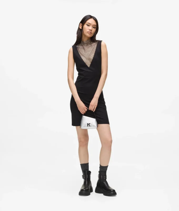 V-Ausschnitt-Kleid aus Strass-Mesh V-Ausschnitt-Kleid aus Strass-Mesh
