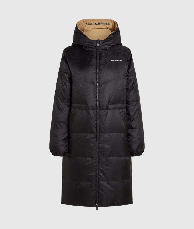 Wendbare lange Daunenjacke Wendbare lange Daunenjacke