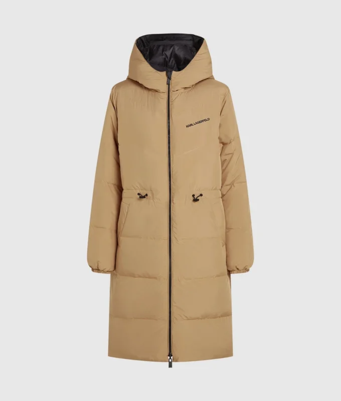 Wendbare lange Daunenjacke Wendbare lange Daunenjacke
